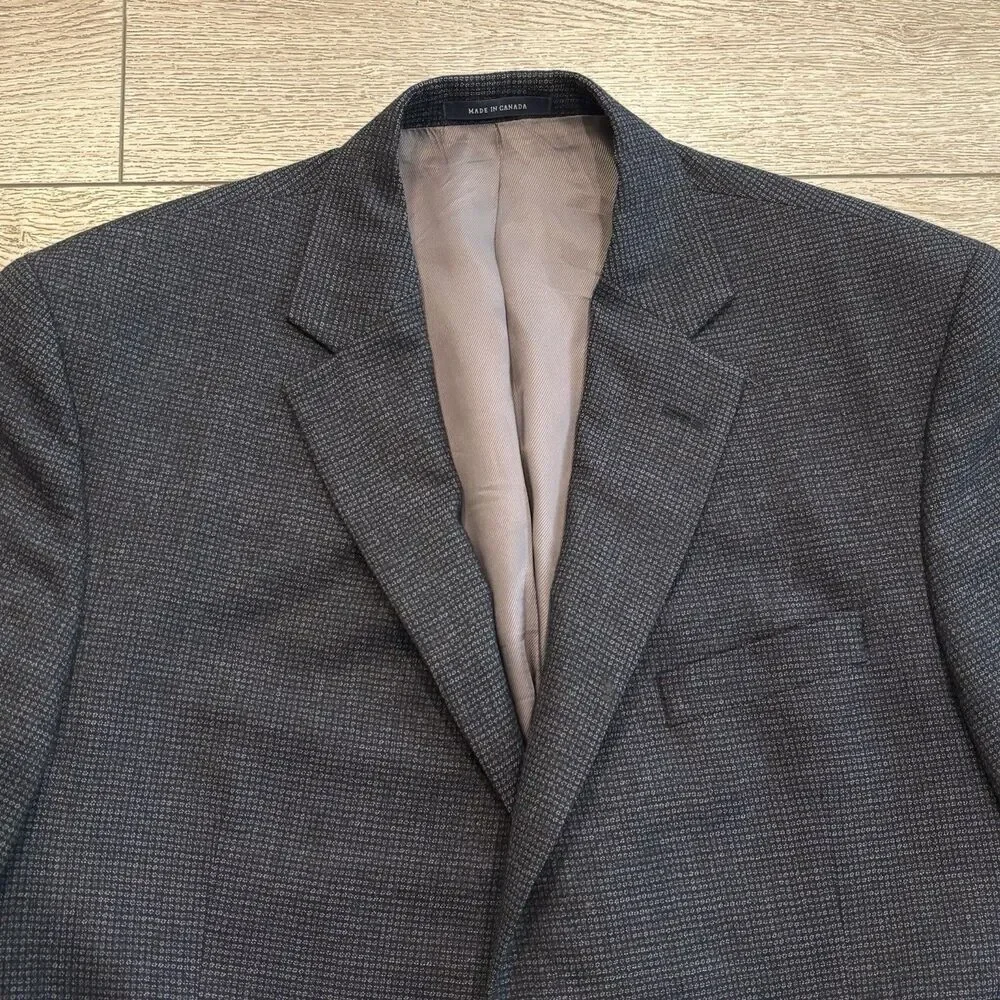 Cremieux Loro Piana Blazer‎ Mens 44R Blue Houndstooth Wool Two Button Sport Coat